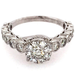 White Gold Ring 4.4gr | Illusion Center Head 9 Round Diamonds 0.44cts 