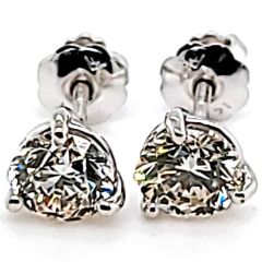 14 Karat White Gold Pair Stud Earrings with Backings | 2 Round Diamonds 1.05cts